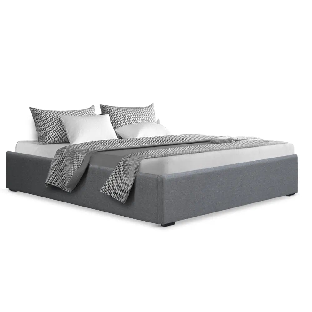 Artiss Bed Frame Double Size Gas Lift Base Grey TOKI - Furniture > Bedroom