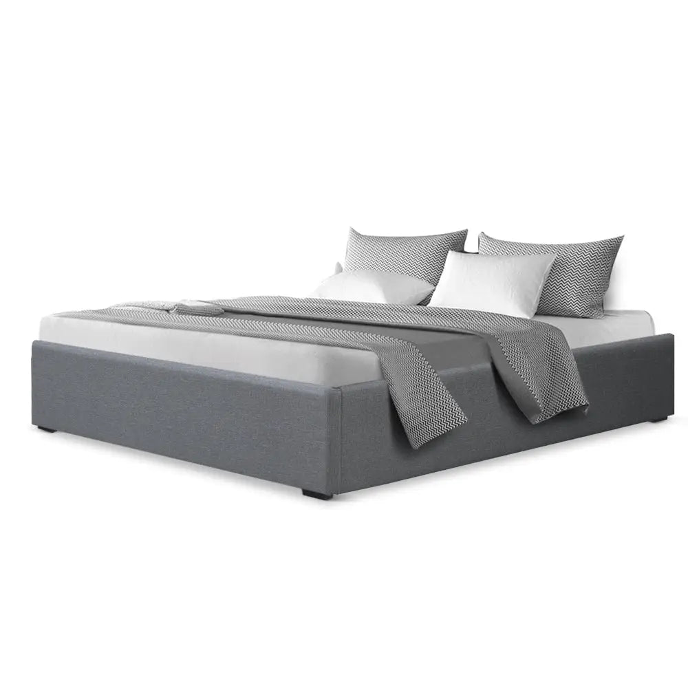 Artiss Bed Frame Double Size Gas Lift Base Grey TOKI - Furniture > Bedroom
