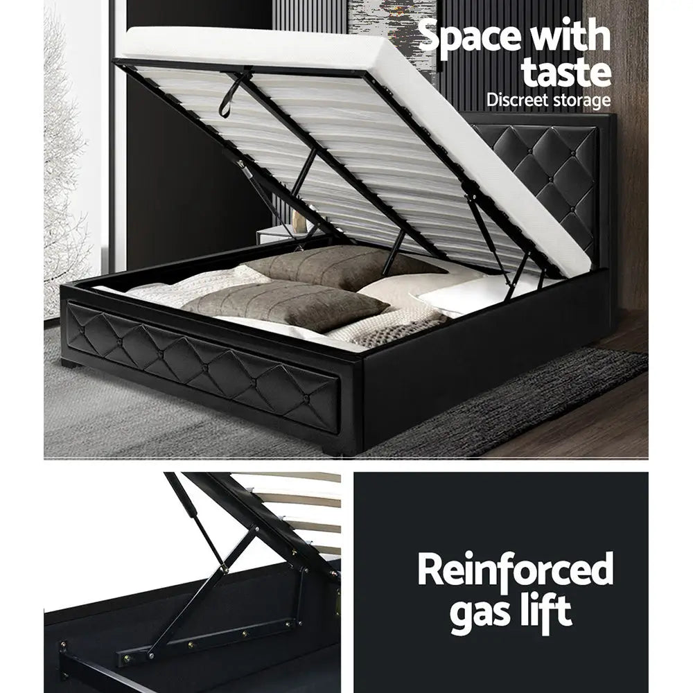 Artiss Bed Frame Double Size Gas Lift Black TIYO - Furniture > Bedroom