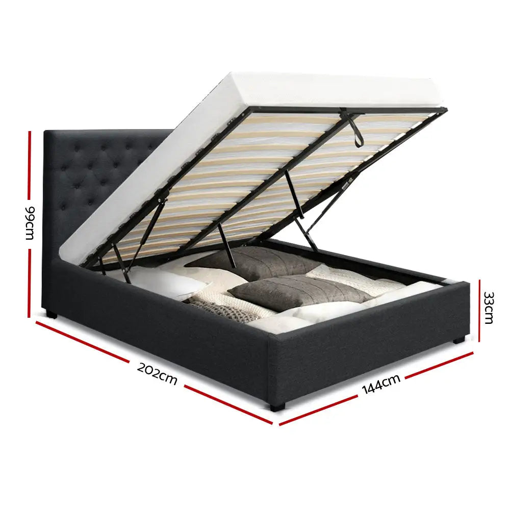 Artiss Bed Frame Double Size Gas Lift Charcoal VILA - Furniture > Bedroom