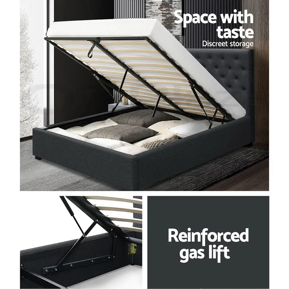 Artiss Bed Frame Double Size Gas Lift Charcoal VILA - Furniture > Bedroom
