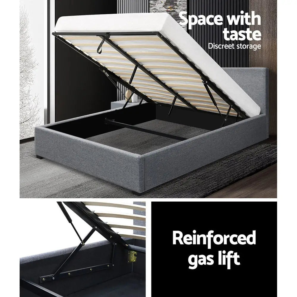 Artiss Bed Frame Double Size Gas Lift Grey NINO - Furniture > Bedroom