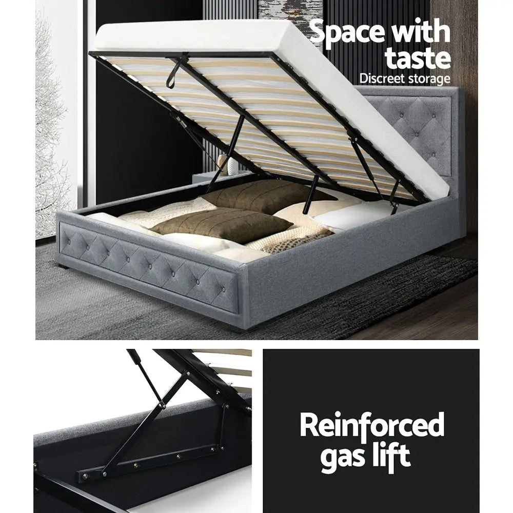 Artiss Bed Frame Double Size Gas Lift Grey TIYO - Furniture > Bedroom