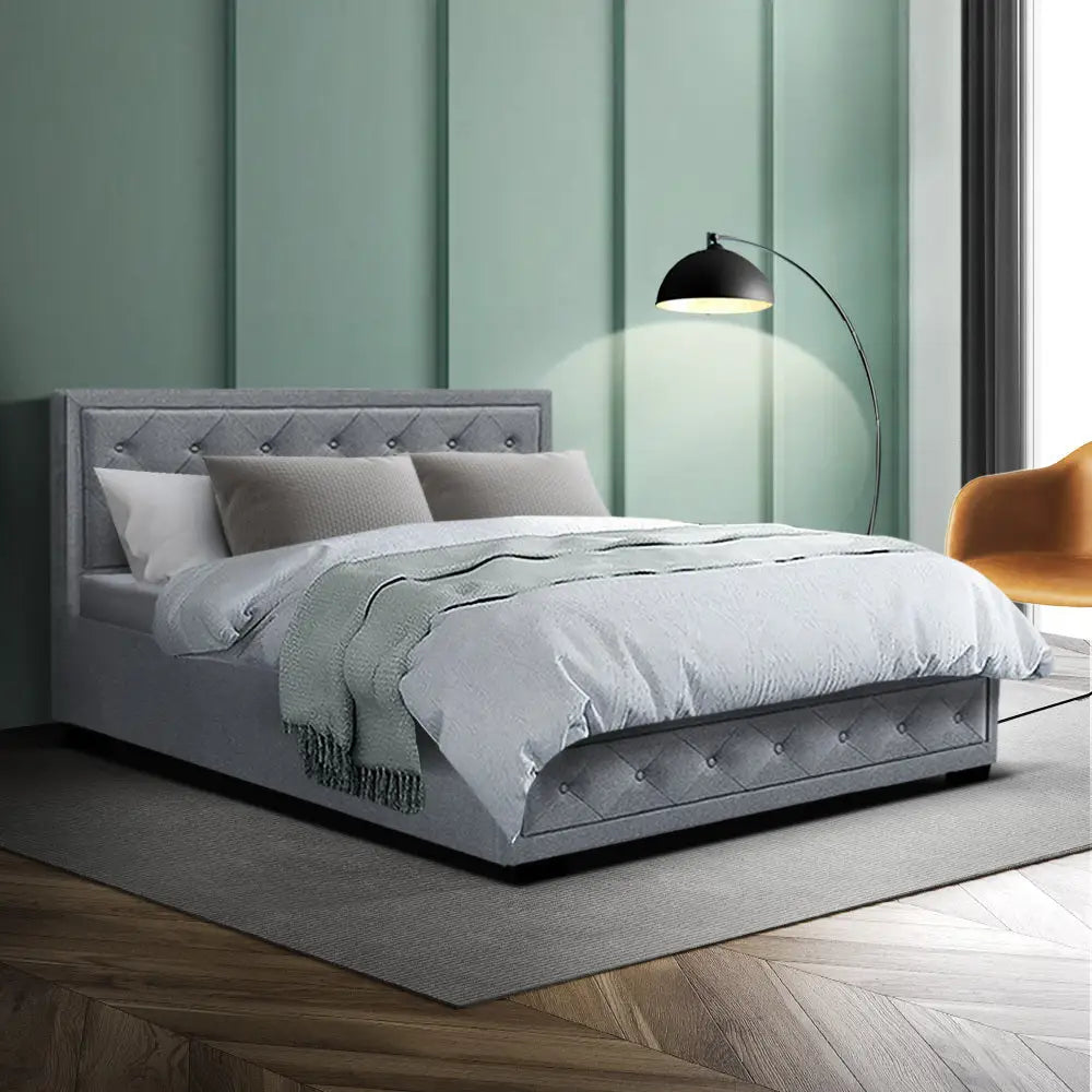 Artiss Bed Frame Double Size Gas Lift Grey TIYO - Furniture > Bedroom