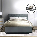 Artiss Bed Frame Double Size Gas Lift Grey VILA - Furniture > Bedroom