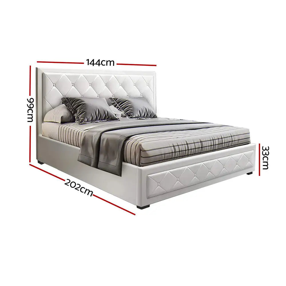 Artiss Bed Frame Double Size Gas Lift White TIYO - Furniture > Bedroom
