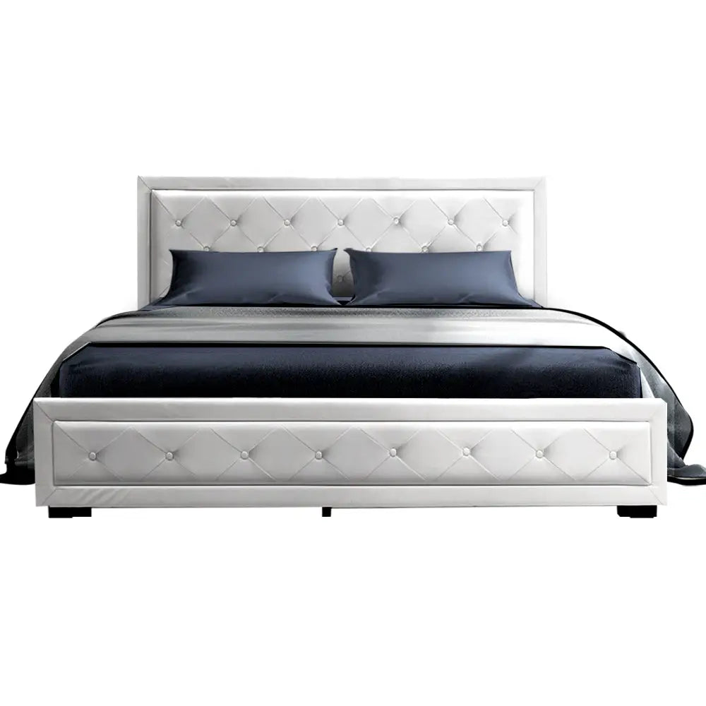 Artiss Bed Frame Double Size Gas Lift White TIYO - Furniture > Bedroom