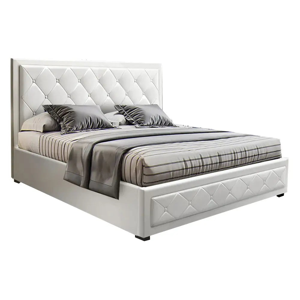 Artiss Bed Frame Double Size Gas Lift White TIYO - Furniture > Bedroom