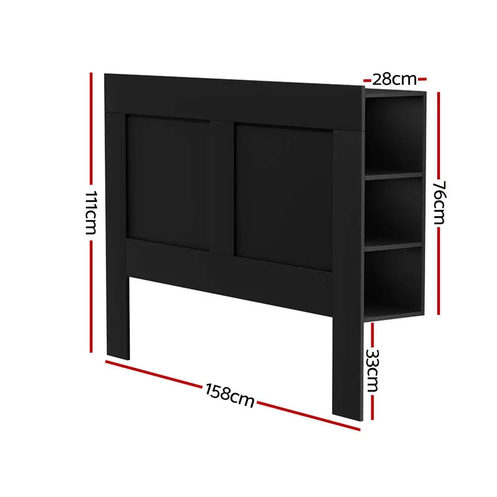 Artiss Bed Frame Double Size Bed Head with Shelves Headboard Bedhead Base Black - Furniture > Bedroom
