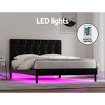 Artiss Bed Frame Double Size LED Black RAVI - Furniture > Bedroom