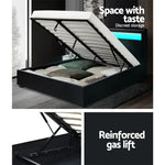 Artiss Bed Frame Double Size LED Gas Lift Black COLE - Furniture > Bedroom