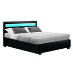 Artiss Bed Frame Double Size LED Gas Lift Black COLE - Furniture > Bedroom