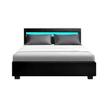 Artiss Bed Frame Double Size LED Gas Lift Black COLE - Furniture > Bedroom