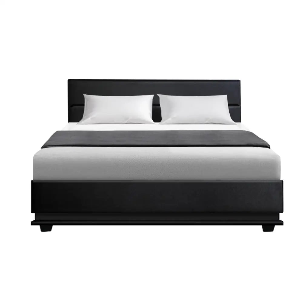 Artiss Bed Frame Double Size LED Gas Lift Black LUMI - Furniture > Bedroom