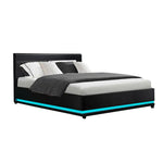 Artiss Bed Frame Double Size LED Gas Lift Black LUMI - Furniture > Bedroom