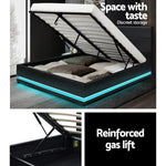 Artiss Bed Frame Double Size LED Gas Lift Black LUMI - Furniture > Bedroom