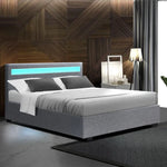 Artiss Bed Frame Double Size LED Gas Lift Grey COLE - Furniture > Bedroom