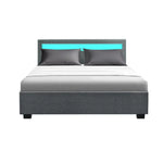 Artiss Bed Frame Double Size LED Gas Lift Grey COLE - Furniture > Bedroom