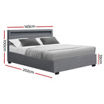 Artiss Bed Frame Double Size LED Gas Lift Grey COLE - Furniture > Bedroom