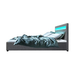 Artiss Bed Frame Double Size LED Gas Lift Grey COLE - Furniture > Bedroom