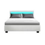 Artiss Bed Frame Double Size LED Gas Lift White COLE - Furniture > Bedroom