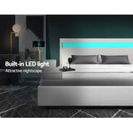 Artiss Bed Frame Double Size LED Gas Lift White COLE - Furniture > Bedroom