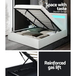 Artiss Bed Frame Double Size LED Gas Lift White COLE - Furniture > Bedroom