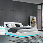 Artiss Bed Frame Double Size LED Gas Lift White LUMI - Furniture > Bedroom