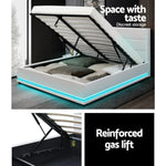 Artiss Bed Frame Double Size LED Gas Lift White LUMI - Furniture > Bedroom