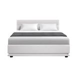 Artiss Bed Frame Double Size LED Gas Lift White LUMI - Furniture > Bedroom
