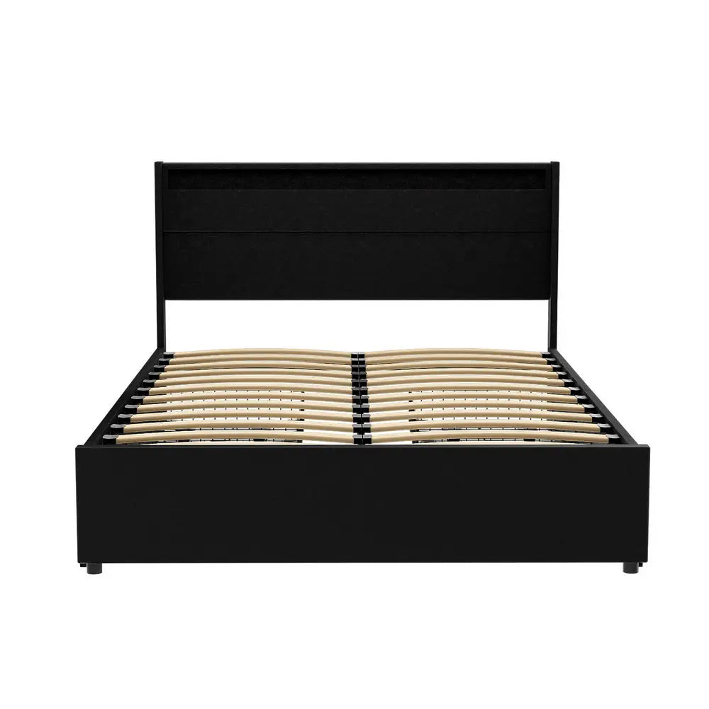 Artiss Bed Frame Double Size LED with 4 Drawers Black DUNN - Furniture > Bedroom > Beds & Bed Frames