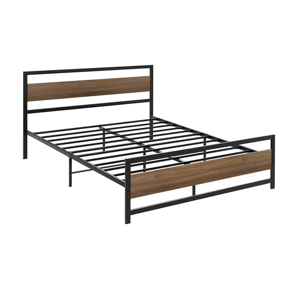 Artiss Bed Frame Double Size Metal Base Mattress Platform Foundation Black DREW - Furniture > Bedroom > Beds & Bed