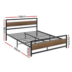Artiss Bed Frame Double Size Metal Base Mattress Platform Foundation Black DREW - Furniture > Bedroom > Beds & Bed
