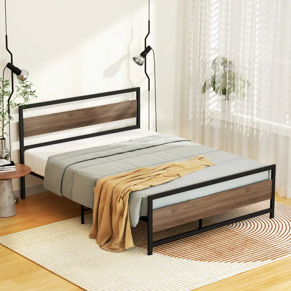 Artiss Bed Frame Double Size Metal Base Mattress Platform Foundation Black DREW - Furniture > Bedroom > Beds & Bed
