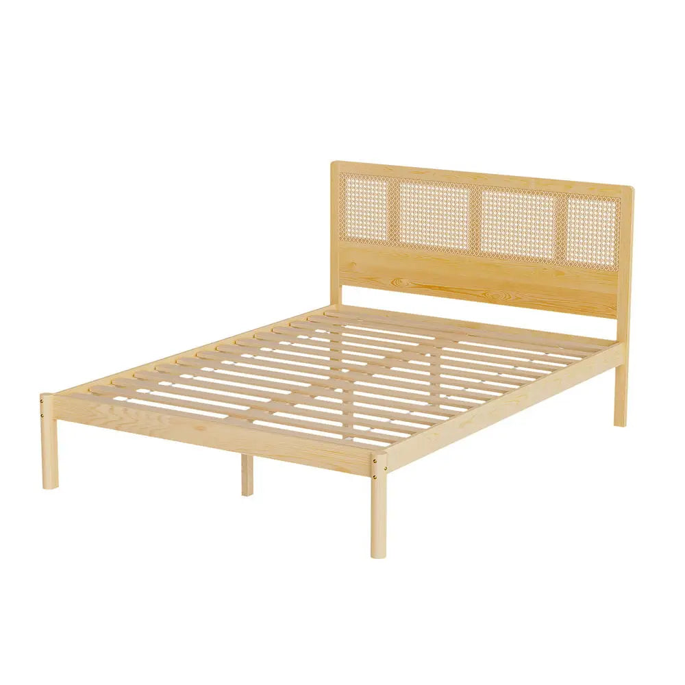 Artiss Bed Frame Double Size Rattan Wooden RITA - Furniture > Bedroom > Beds & Bed Frames