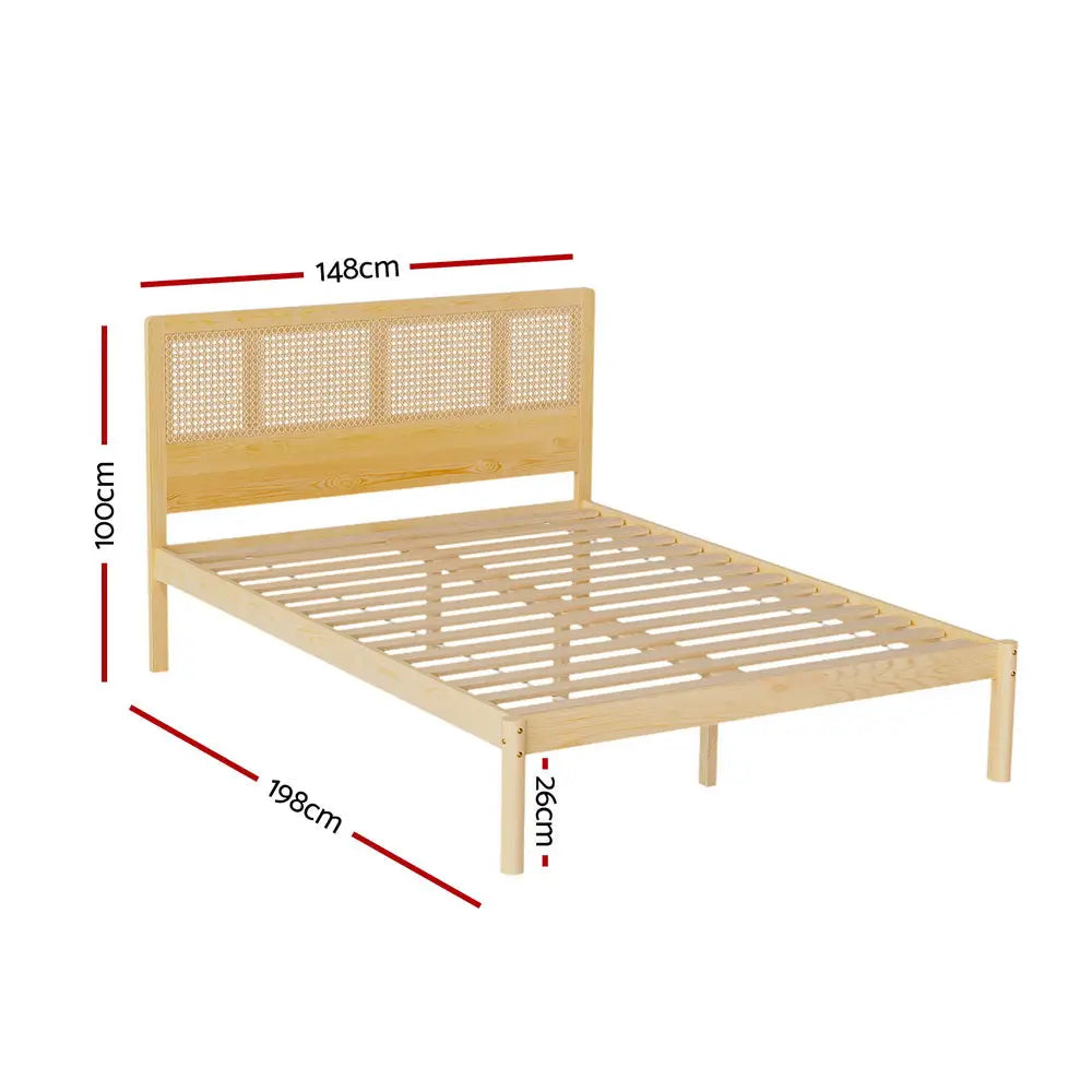 Artiss Bed Frame Double Size Rattan Wooden RITA - Furniture > Bedroom > Beds & Bed Frames