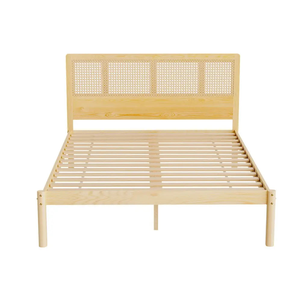 Artiss Bed Frame Double Size Rattan Wooden RITA - Furniture > Bedroom > Beds & Bed Frames