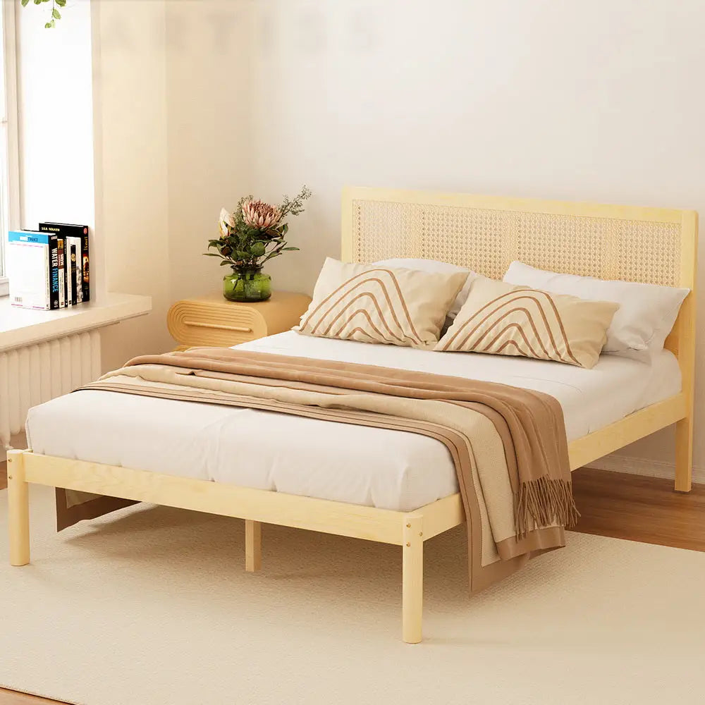 Artiss Bed Frame Double Size Rattan Wooden RITA - Furniture > Bedroom > Beds & Bed Frames