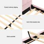 Artiss Bed Frame Double Size Scallop-Shape Bedhead Beds Base Pink Velvet Fabric - Furniture > Bedroom > Beds & Bed
