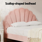 Artiss Bed Frame Double Size Scallop-Shape Bedhead Beds Base Pink Velvet Fabric - Furniture > Bedroom > Beds & Bed