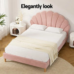 Artiss Bed Frame Double Size Scallop-Shape Bedhead Beds Base Pink Velvet Fabric - Furniture > Bedroom > Beds & Bed