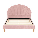Artiss Bed Frame Double Size Scallop-Shape Bedhead Beds Base Pink Velvet Fabric - Furniture > Bedroom > Beds & Bed