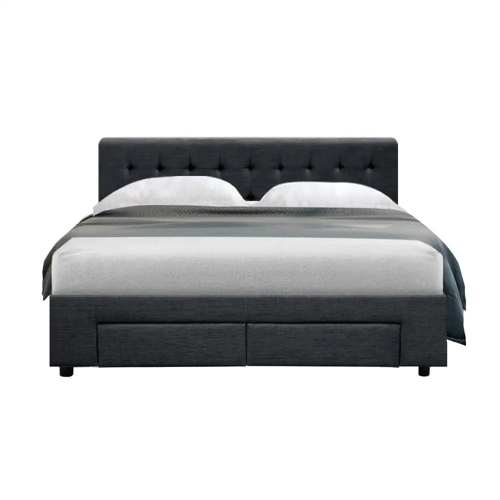 Artiss Bed Frame Double Size with 4 Drawers Grey AVIO - Furniture > Bedroom
