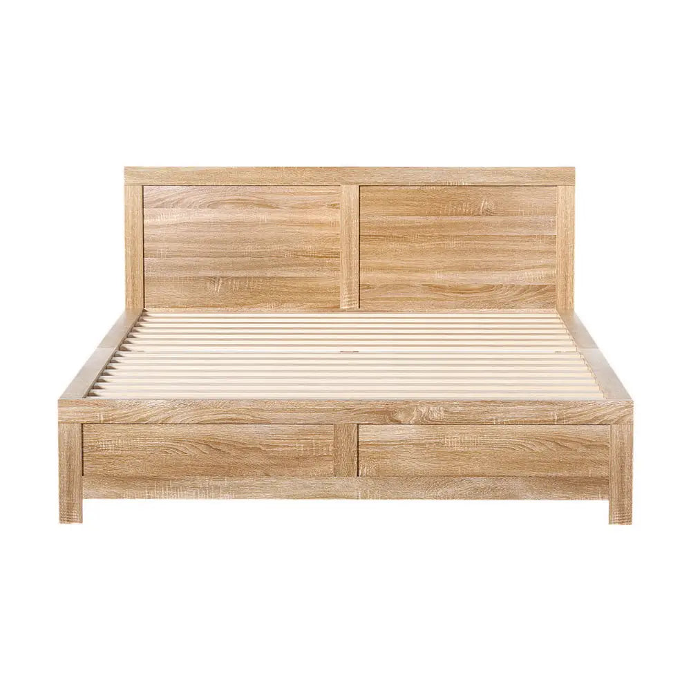 Artiss Bed Frame Double Size Wooden Acacia Wood OATMEAL - Furniture > Bedroom > Beds & Bed Frames
