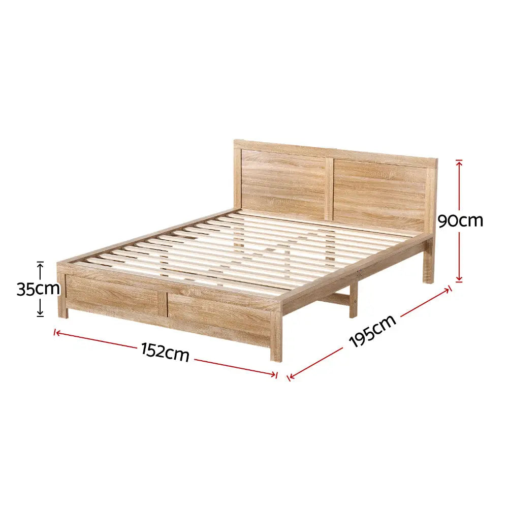 Artiss Bed Frame Double Size Wooden Acacia Wood OATMEAL - Furniture > Bedroom > Beds & Bed Frames