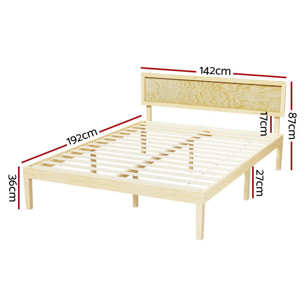 Artiss Bed Frame Double Size Wooden Base Mattress Platform Timber Pine YUMI - Furniture > Bedroom