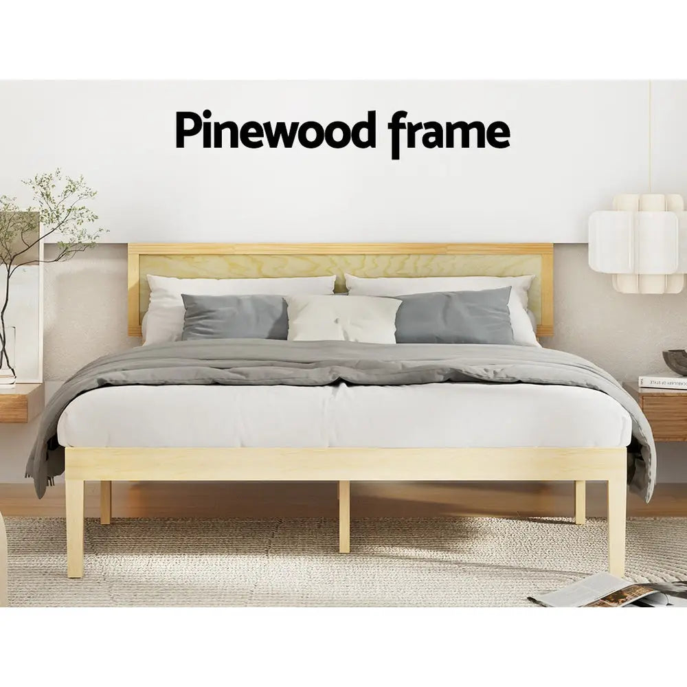 Artiss Bed Frame Double Size Wooden Base Mattress Platform Timber Pine YUMI - Furniture > Bedroom