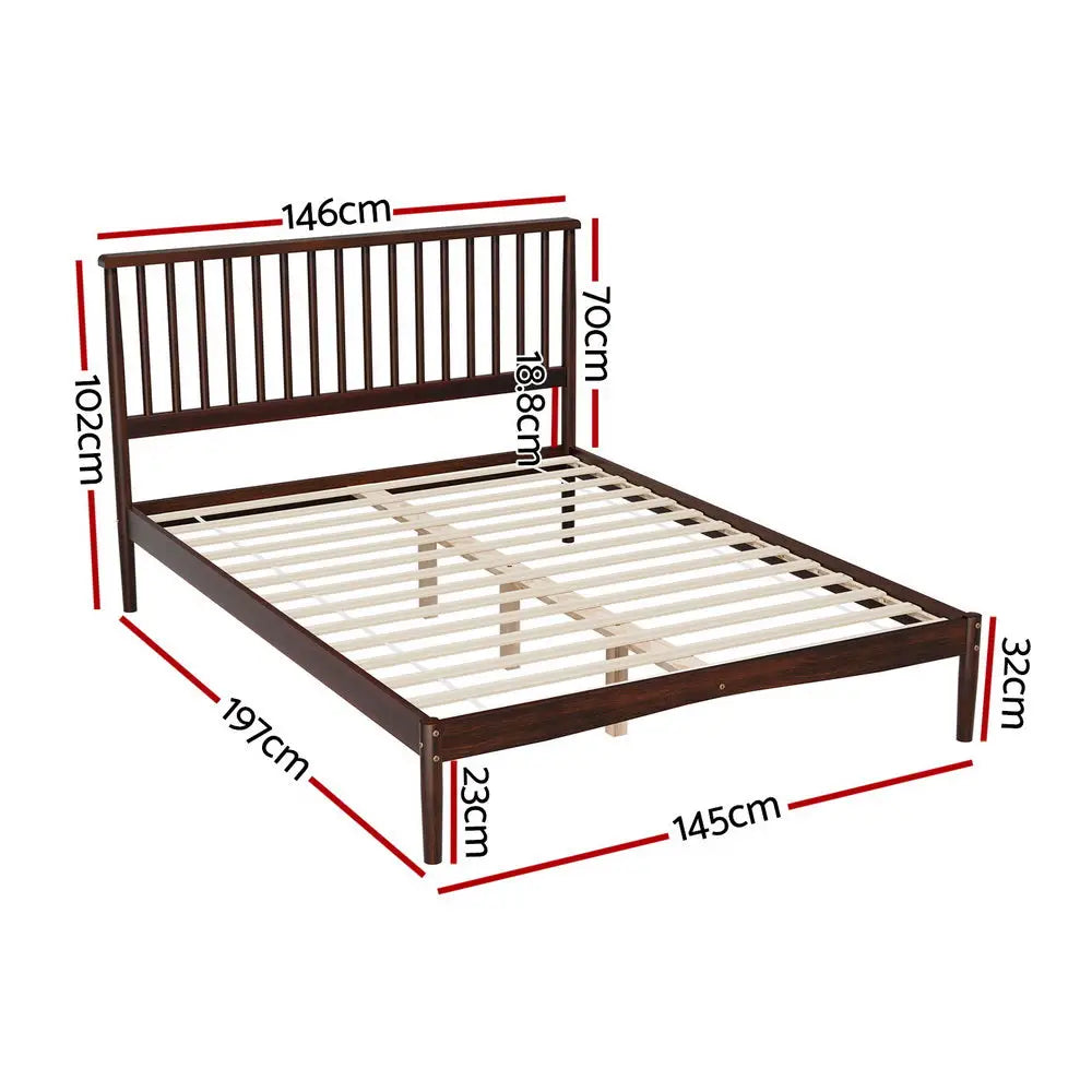 Artiss Bed Frame Double Size Wooden Base Mattress Platform Timber Walnut VISE - Furniture > Bedroom