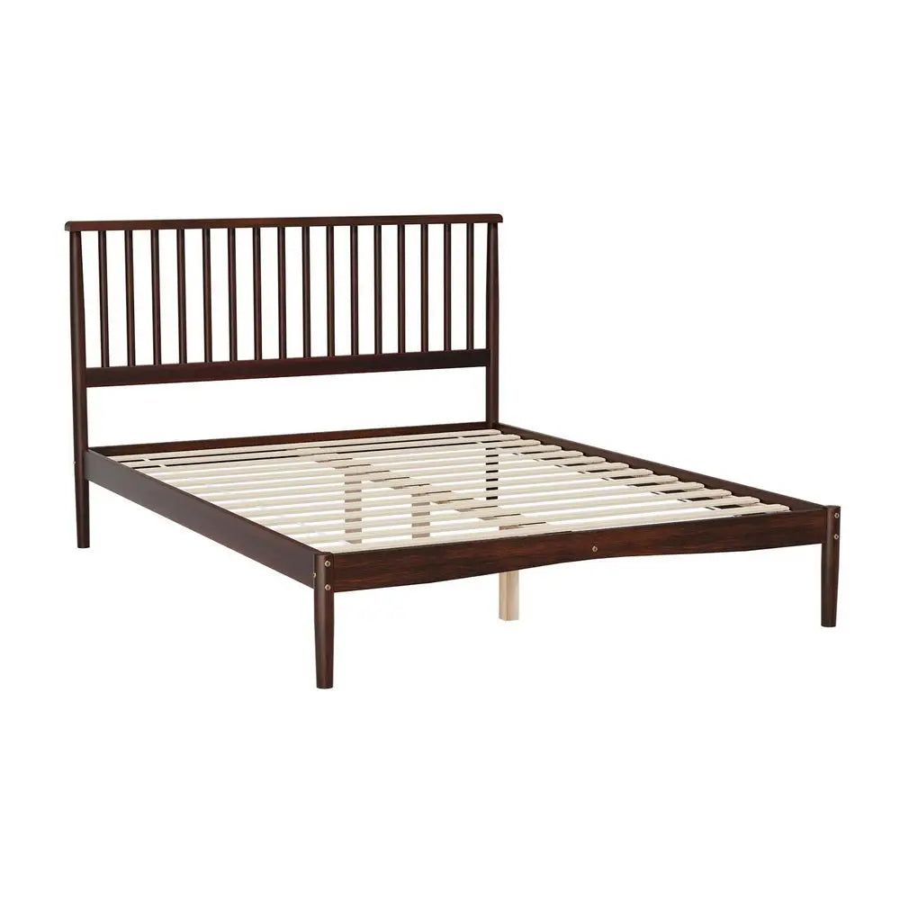 Artiss Bed Frame Double Size Wooden Base Mattress Platform Timber Walnut VISE - Furniture > Bedroom
