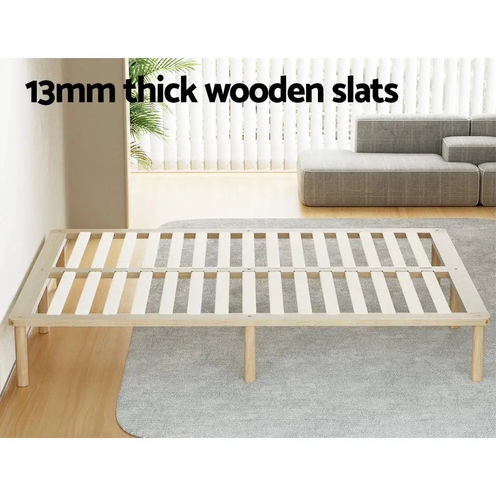 Artiss Bed Frame Double Size Wooden Base Mattress Platform Timber Pine AMBA - Furniture > Bedroom